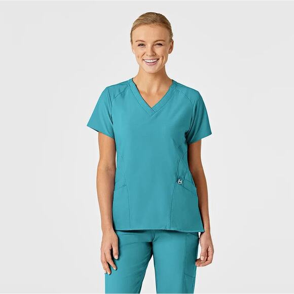 WINK Women's W123 Stylized V-Neck Scrub Top Size XL In Teal Blue - Picture 4 of 14